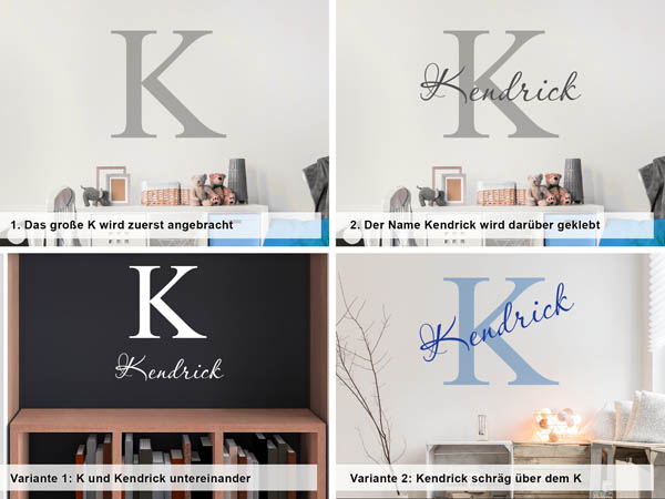 Verschiedene Anordnungen des Wandtattoos Kendrick