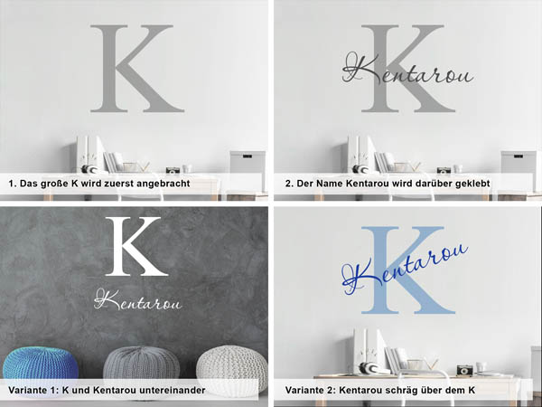 Verschiedene Anordnungen des Wandtattoos Kentarou