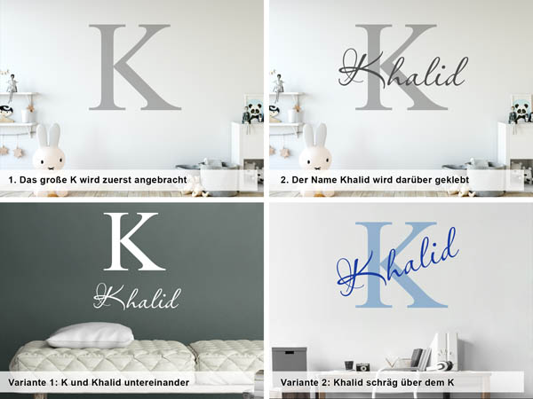 Verschiedene Anordnungen des Wandtattoos Khalid