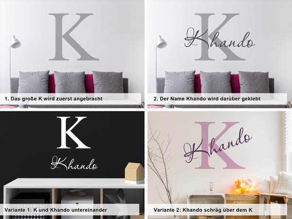 Verschiedene Anordnungen des Wandtattoos Khando