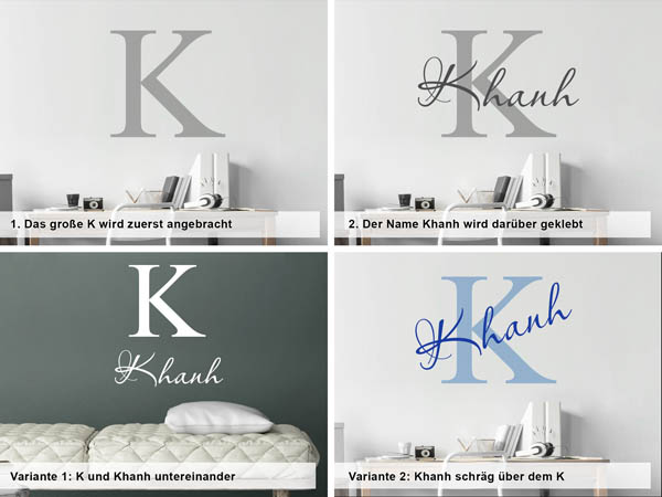 Verschiedene Anordnungen des Wandtattoos Khanh