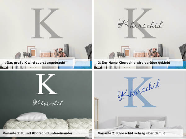 Verschiedene Anordnungen des Wandtattoos Khorschid