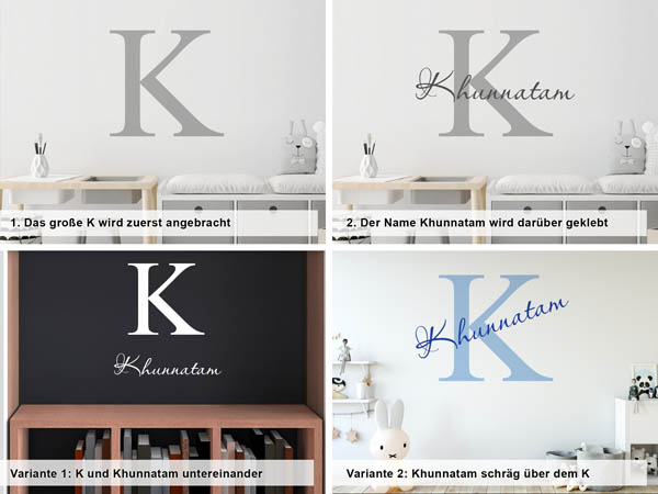 Verschiedene Anordnungen des Wandtattoos Khunnatam