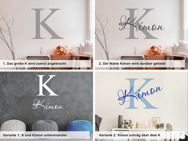 Verschiedene Anordnungen des Wandtattoos Kimon
