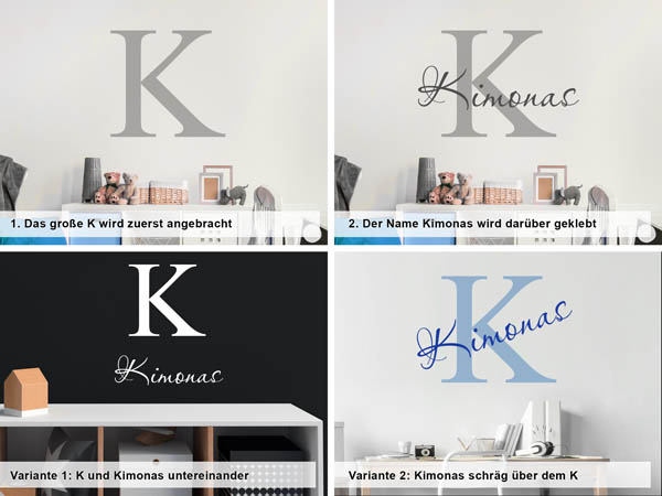 Verschiedene Anordnungen des Wandtattoos Kimonas