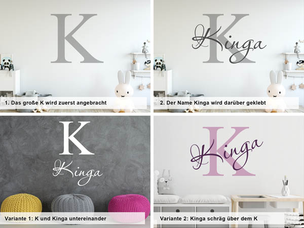 Verschiedene Anordnungen des Wandtattoos Kinga