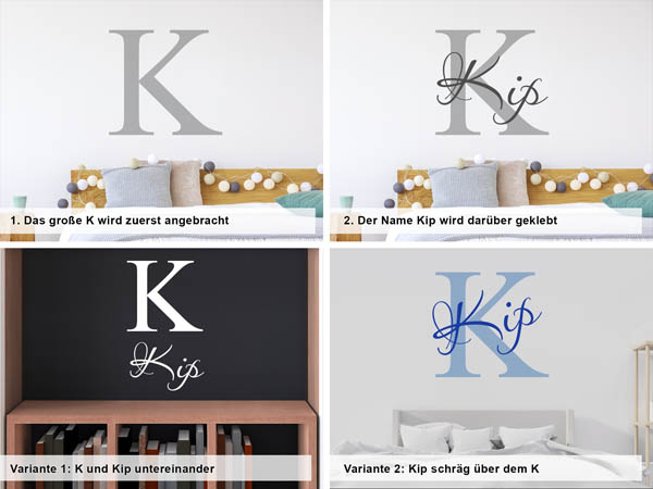 Verschiedene Anordnungen des Wandtattoos Kip