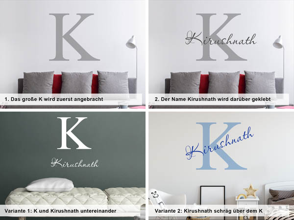 Verschiedene Anordnungen des Wandtattoos Kirushnath