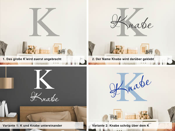 Verschiedene Anordnungen des Wandtattoos Knabe