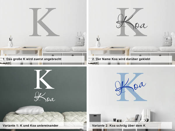Verschiedene Anordnungen des Wandtattoos Koa