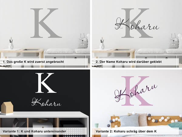 Verschiedene Anordnungen des Wandtattoos Koharu