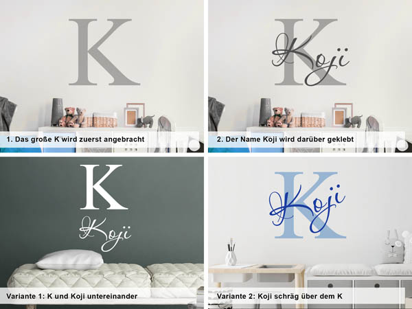Verschiedene Anordnungen des Wandtattoos Koji
