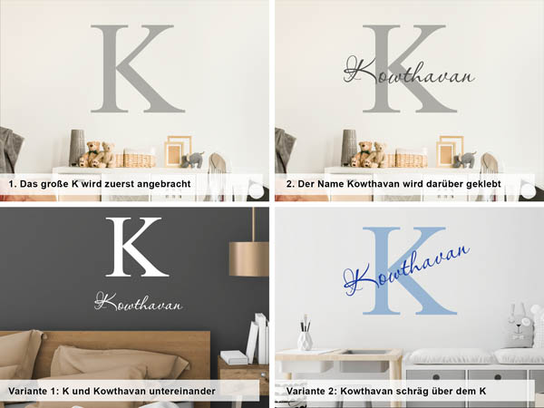 Verschiedene Anordnungen des Wandtattoos Kowthavan