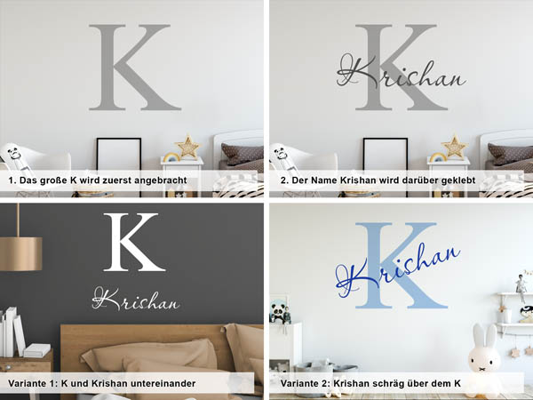 Verschiedene Anordnungen des Wandtattoos Krishan