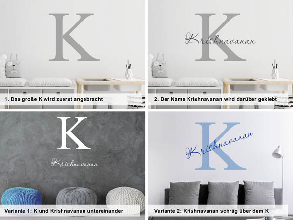Verschiedene Anordnungen des Wandtattoos Krishnavanan