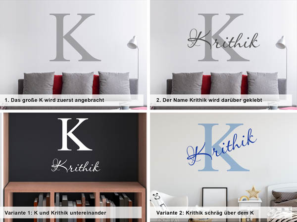 Verschiedene Anordnungen des Wandtattoos Krithik