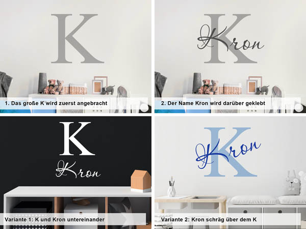Verschiedene Anordnungen des Wandtattoos Kron
