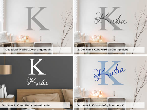 Verschiedene Anordnungen des Wandtattoos Kuba