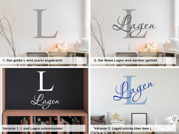 Verschiedene Anordnungen des Wandtattoos Lagen