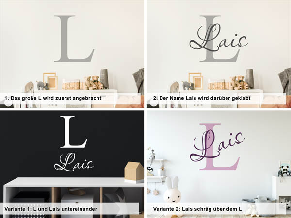 Verschiedene Anordnungen des Wandtattoos Lais