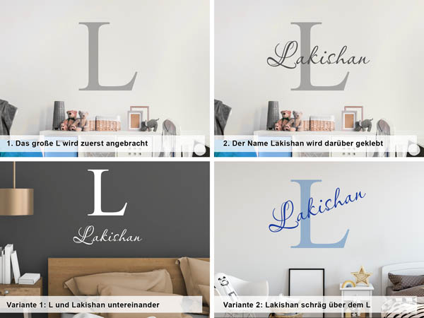 Verschiedene Anordnungen des Wandtattoos Lakishan