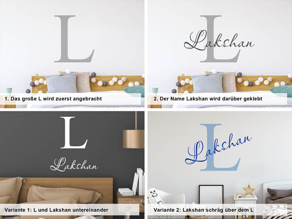 Verschiedene Anordnungen des Wandtattoos Lakshan