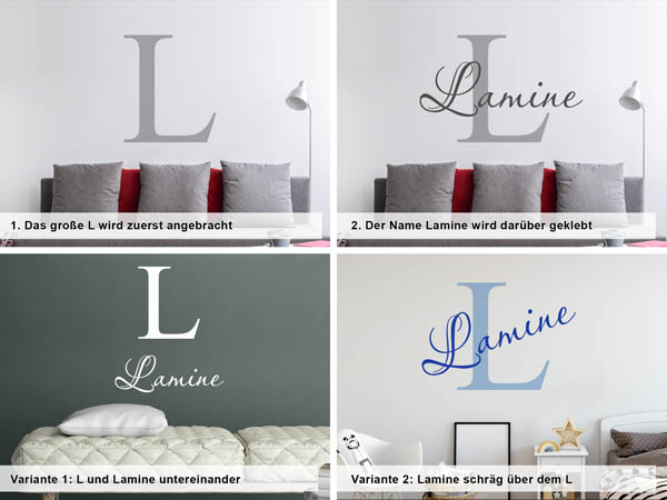 Verschiedene Anordnungen des Wandtattoos Lamine