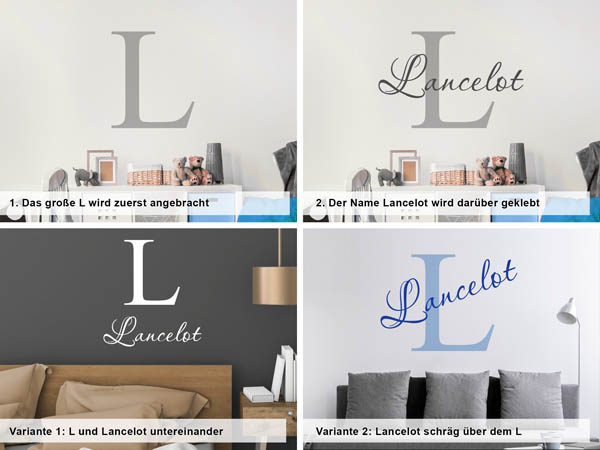 Verschiedene Anordnungen des Wandtattoos Lancelot