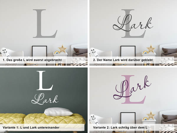 Verschiedene Anordnungen des Wandtattoos Lark
