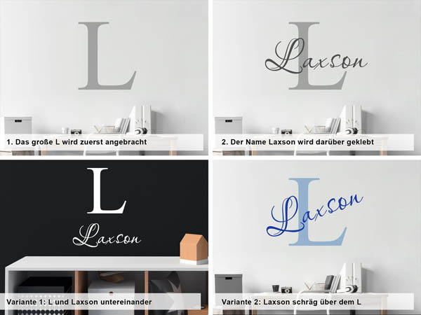 Verschiedene Anordnungen des Wandtattoos Laxson
