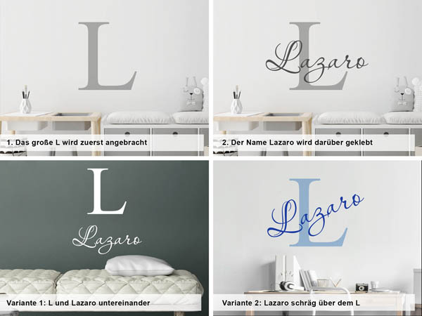 Verschiedene Anordnungen des Wandtattoos Lazaro