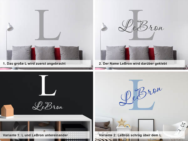 Verschiedene Anordnungen des Wandtattoos LeBron