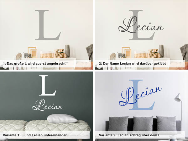 Verschiedene Anordnungen des Wandtattoos Lecian