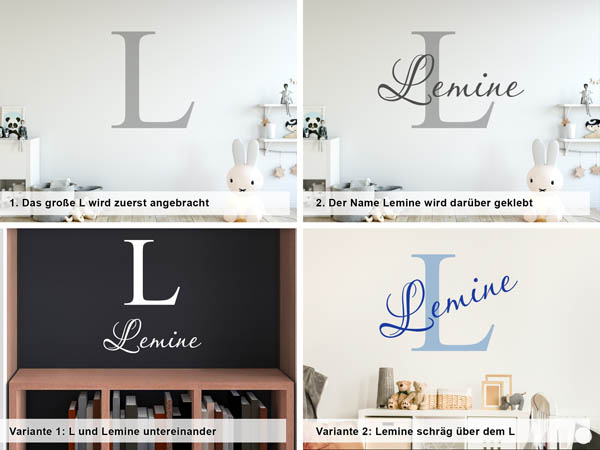 Verschiedene Anordnungen des Wandtattoos Lemine