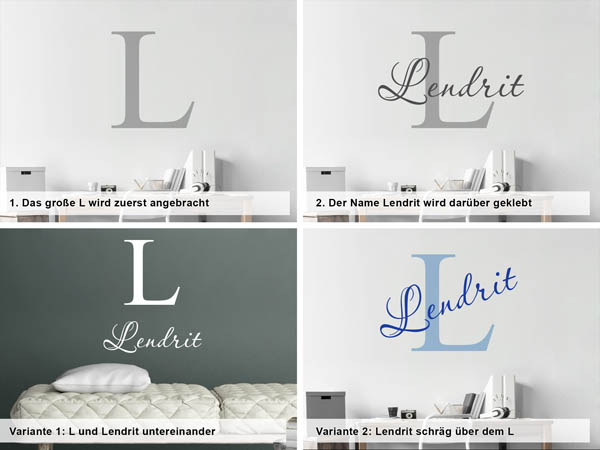 Verschiedene Anordnungen des Wandtattoos Lendrit