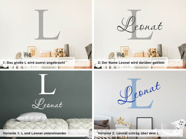 Verschiedene Anordnungen des Wandtattoos Leonat