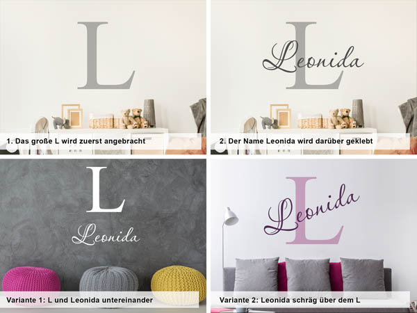 Verschiedene Anordnungen des Wandtattoos Leonida