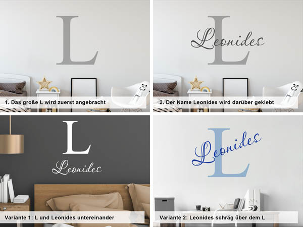 Verschiedene Anordnungen des Wandtattoos Leonides