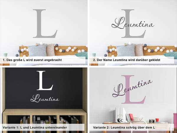 Verschiedene Anordnungen des Wandtattoos Leumtina