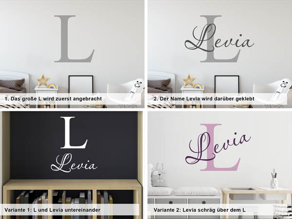 Verschiedene Anordnungen des Wandtattoos Levia