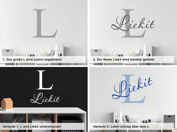 Verschiedene Anordnungen des Wandtattoos Liekit