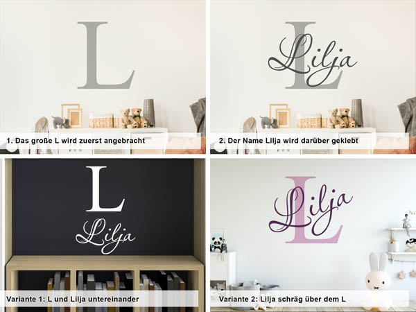 Verschiedene Anordnungen des Wandtattoos Lilja