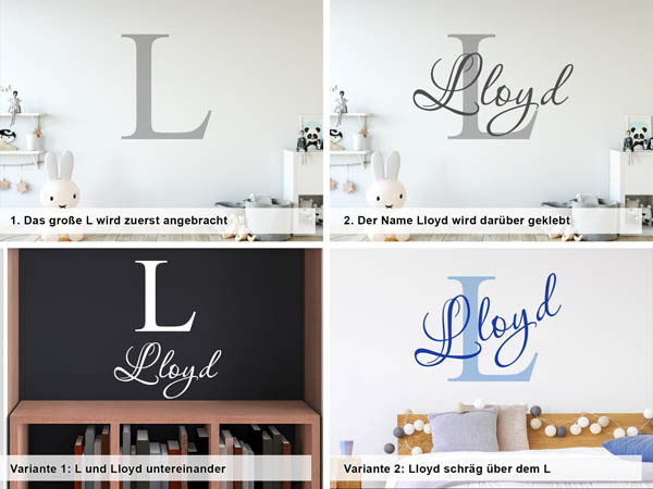 Verschiedene Anordnungen des Wandtattoos Lloyd