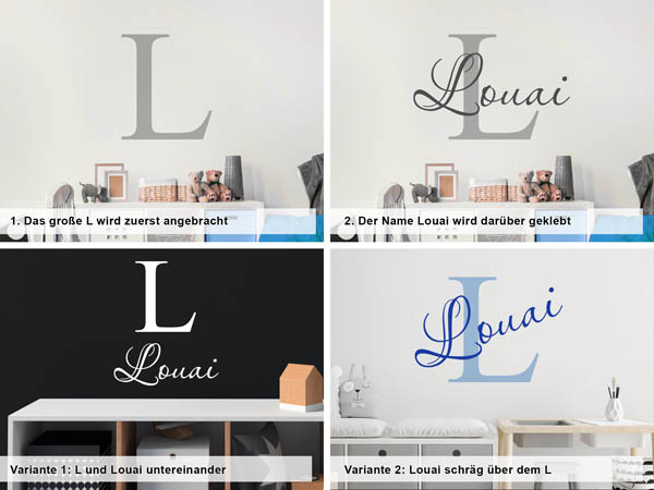 Verschiedene Anordnungen des Wandtattoos Louai