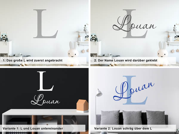 Verschiedene Anordnungen des Wandtattoos Louan