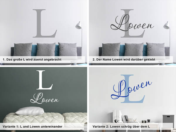 Verschiedene Anordnungen des Wandtattoos Lowen
