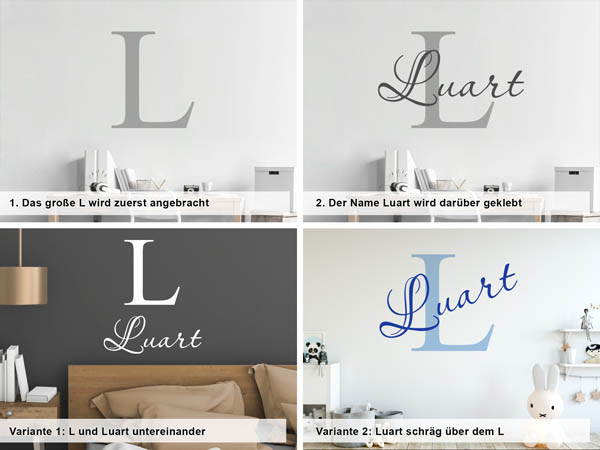 Verschiedene Anordnungen des Wandtattoos Luart