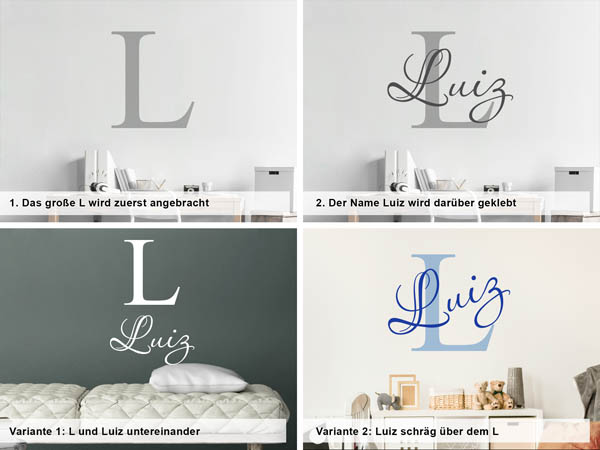 Verschiedene Anordnungen des Wandtattoos Luiz
