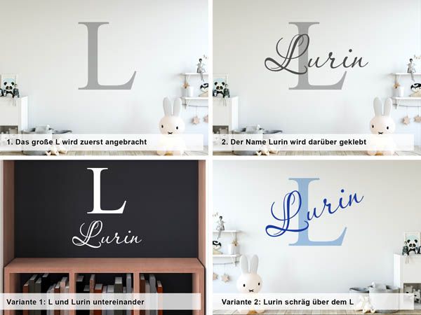 Verschiedene Anordnungen des Wandtattoos Lurin