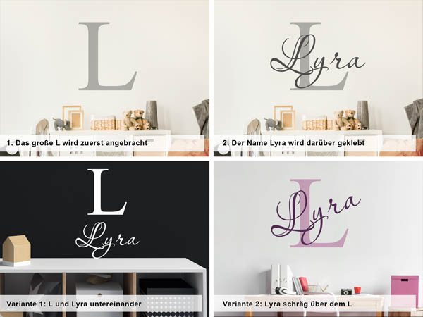 Verschiedene Anordnungen des Wandtattoos Lyra
